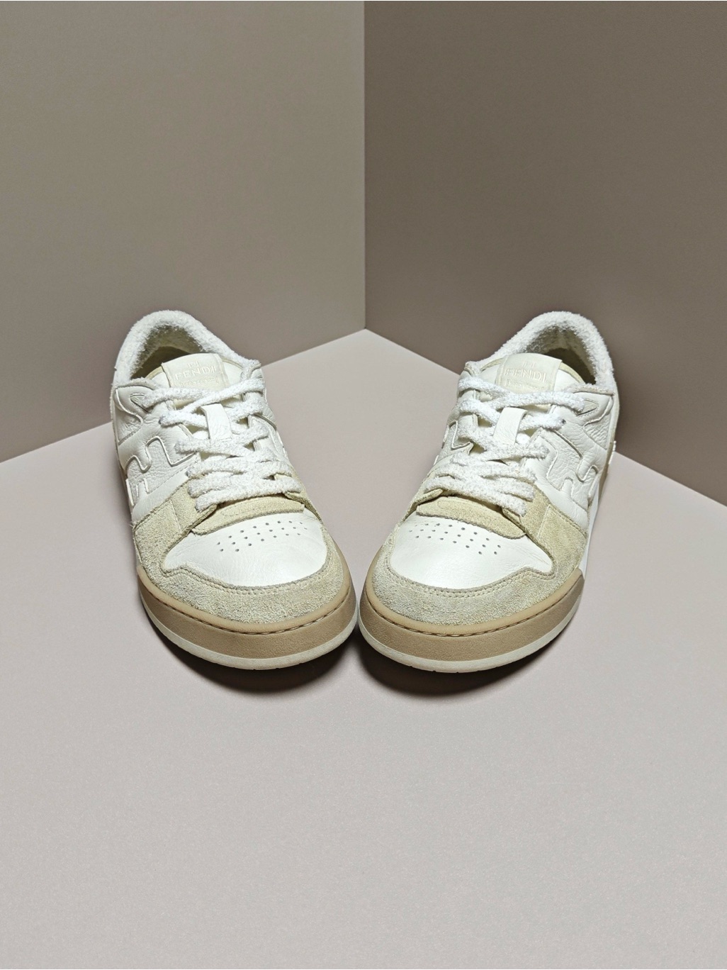 Steal Fendi White And Beige Low-Top Sneakers